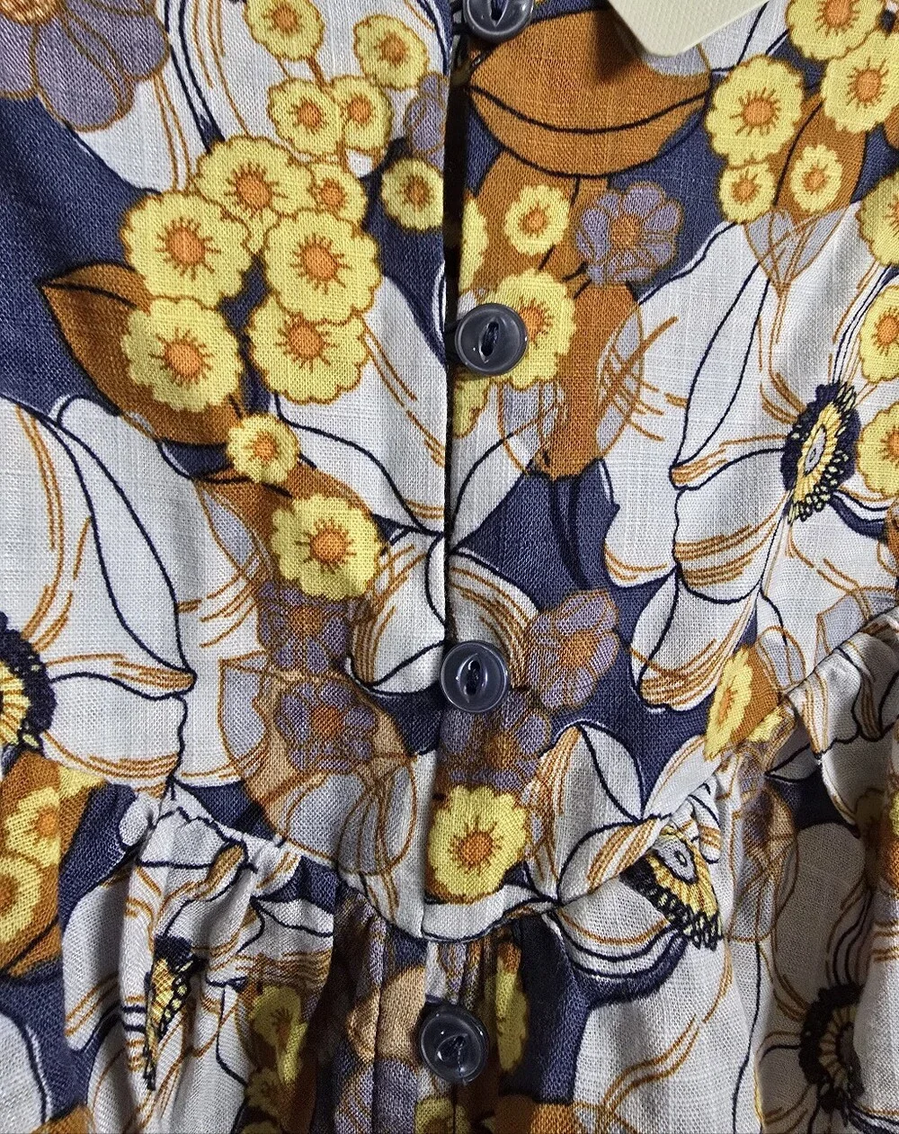 LAST CALL A.N.A Cotton Rayon Boho Dina Floral Flower Garden Blue Orange Top XL - Picture 3 of 9